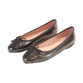 37650 - Grey Croc Leather Flats for Teen/Women by Pretty Ballerinas