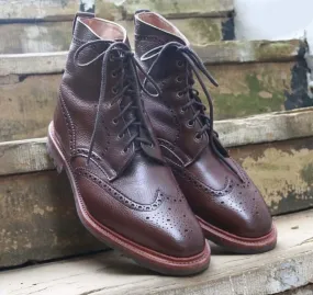 Ankle High Burgundy Wing Tip Brogue Leather Boot