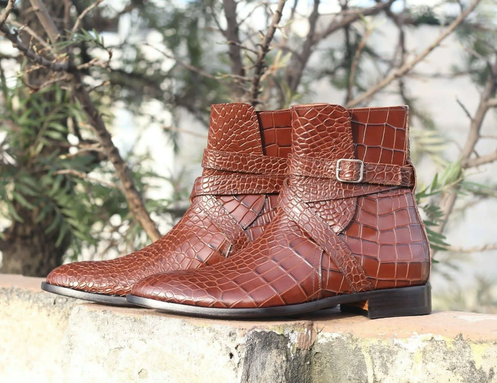 Awesome Handmade Men's Alligator Textured Leather Jodhpur Boots, Men Fashion Dress Ankle Boots