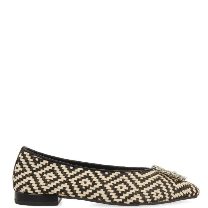 BLACK AND BEIGE WOVEN LEATHER BALLERINAS