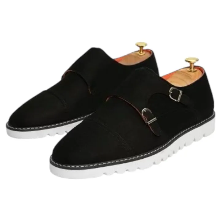 Black Men's Casual Dress Shoes Suede Double Monk Strap Oxford Sneaker Style-The Freshman