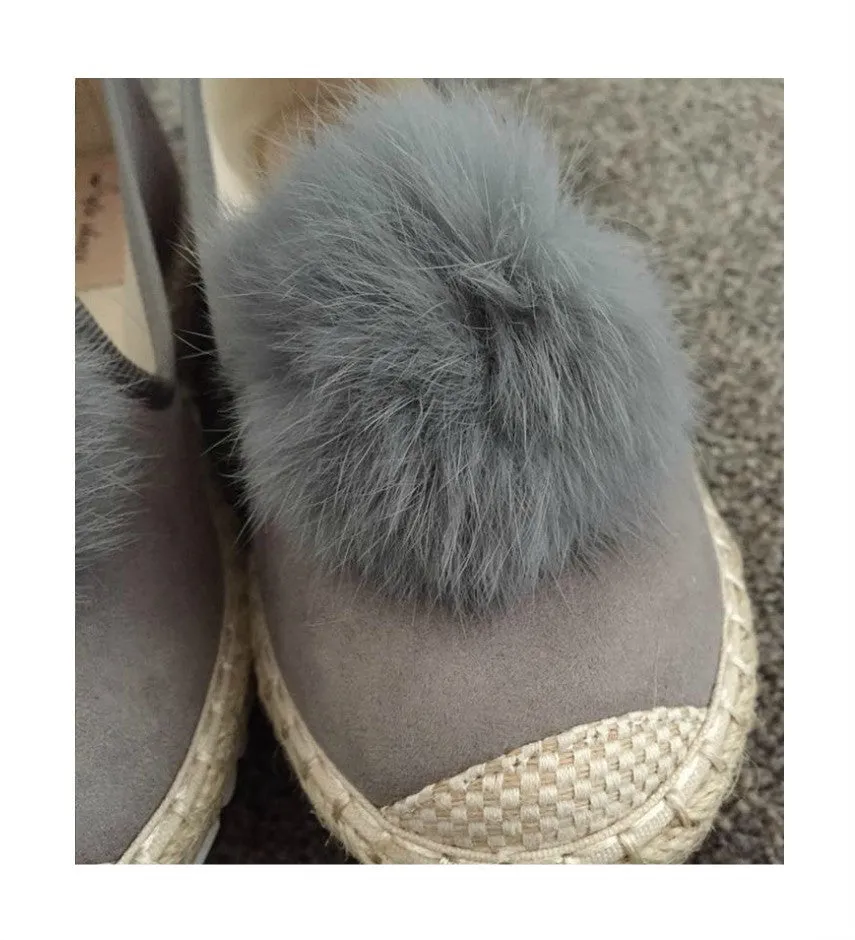 Cinnabon Grey Espadrilles With Faux Pom Pom