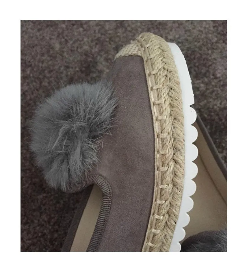 Cinnabon Grey Espadrilles With Faux Pom Pom