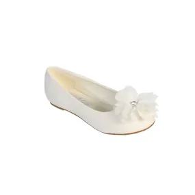 Girls Ivory Chiffon Rhinestone Large Flower Adorned Flats 5 Toddler-13 Kids