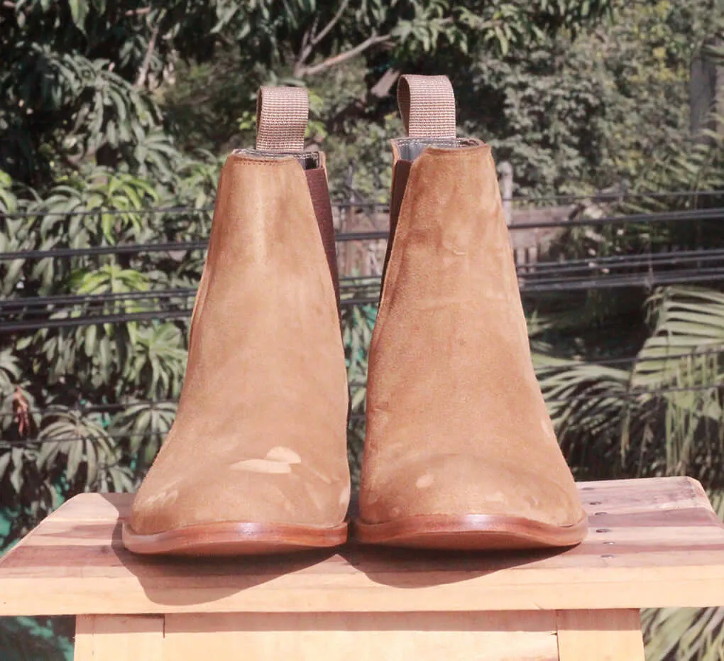 Handmade Men's Beige Suede Chelsea Boots, Men Ankle Boots, Men Designer Boots