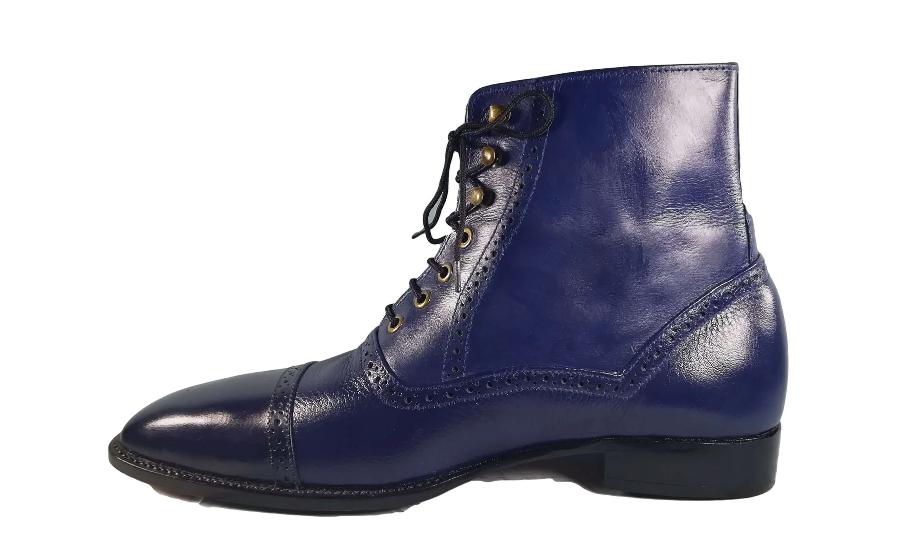 Handmade Men's Blue Cap Toe Leather Ankle Boots, Men Fashion Designer Boots