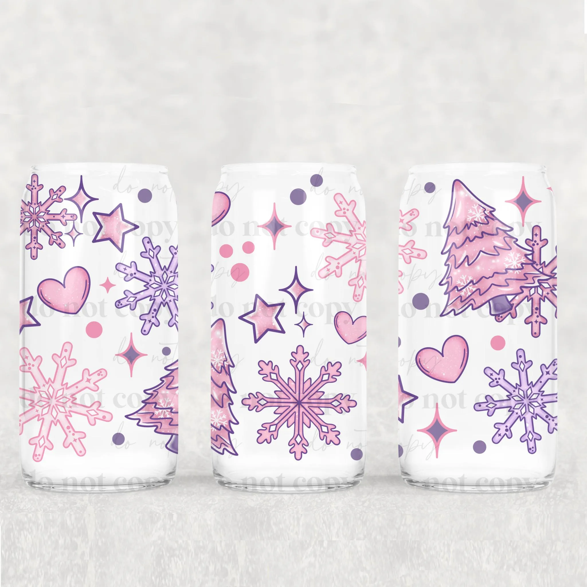 Libbey Can Wrap 16oz -  Ink Transfers | Pastel Christmas