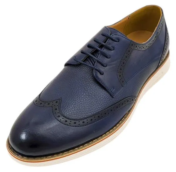 Navy Blue Men's Lace-Up Leather Wingtip Shoes Style No-CARSON