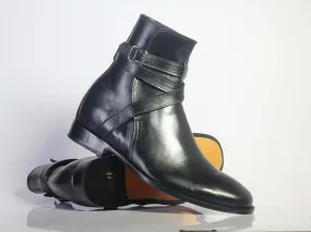 New Handmade Men's Black Leather Jodhpur Boots, Men Ankle Boots, Men Designer Boots