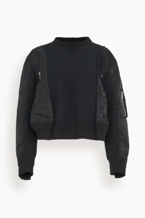 Nylon Twill x Sponge Sweat Pullover in Black