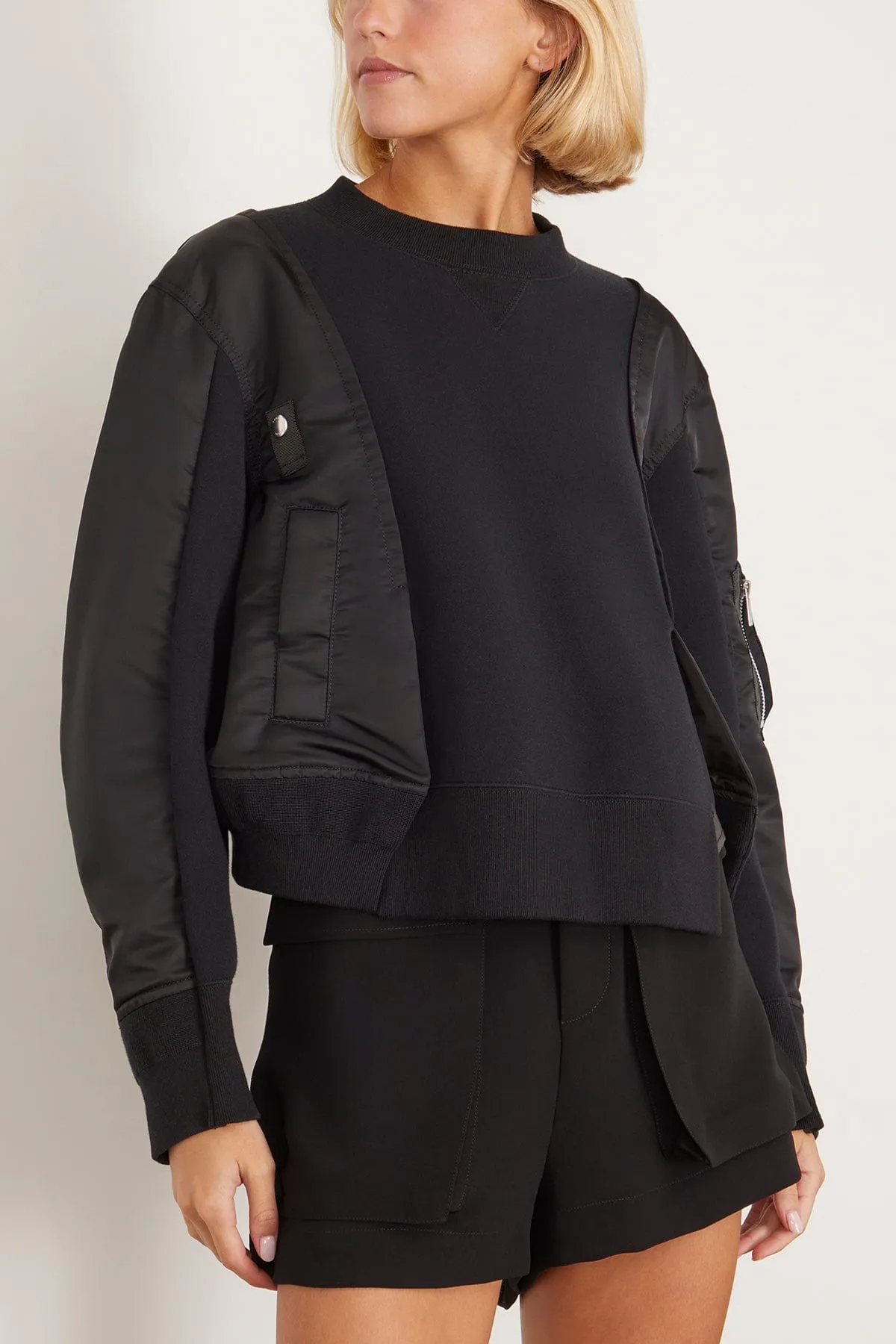 Nylon Twill x Sponge Sweat Pullover in Black