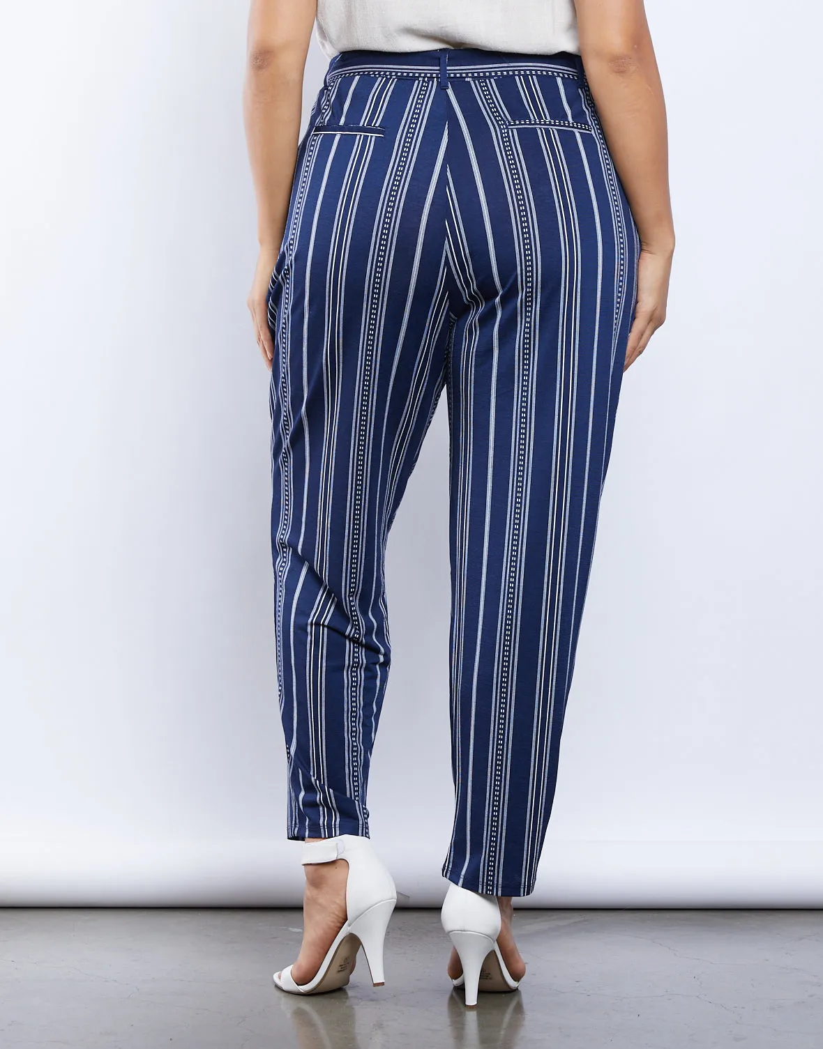 Plus Size Striped Paper Bag Pants