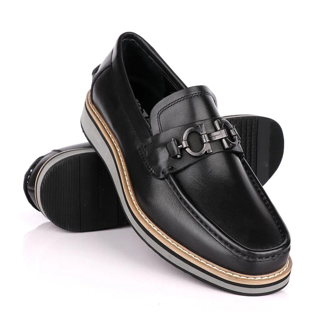 Salvatore Ferragamo Hybrid Leather Loafers -Black