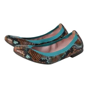 Shadea - Aqua Snake Leather Flats for Teen/Women by Pretty Ballerinas