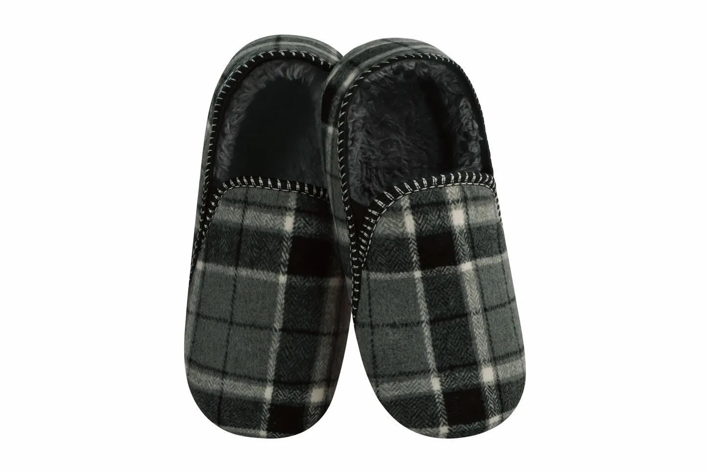 Snoozies Mens Alpine Plaid Gray Slippers - Size Small