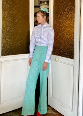 Soufflé turned up pants - green micro gingham