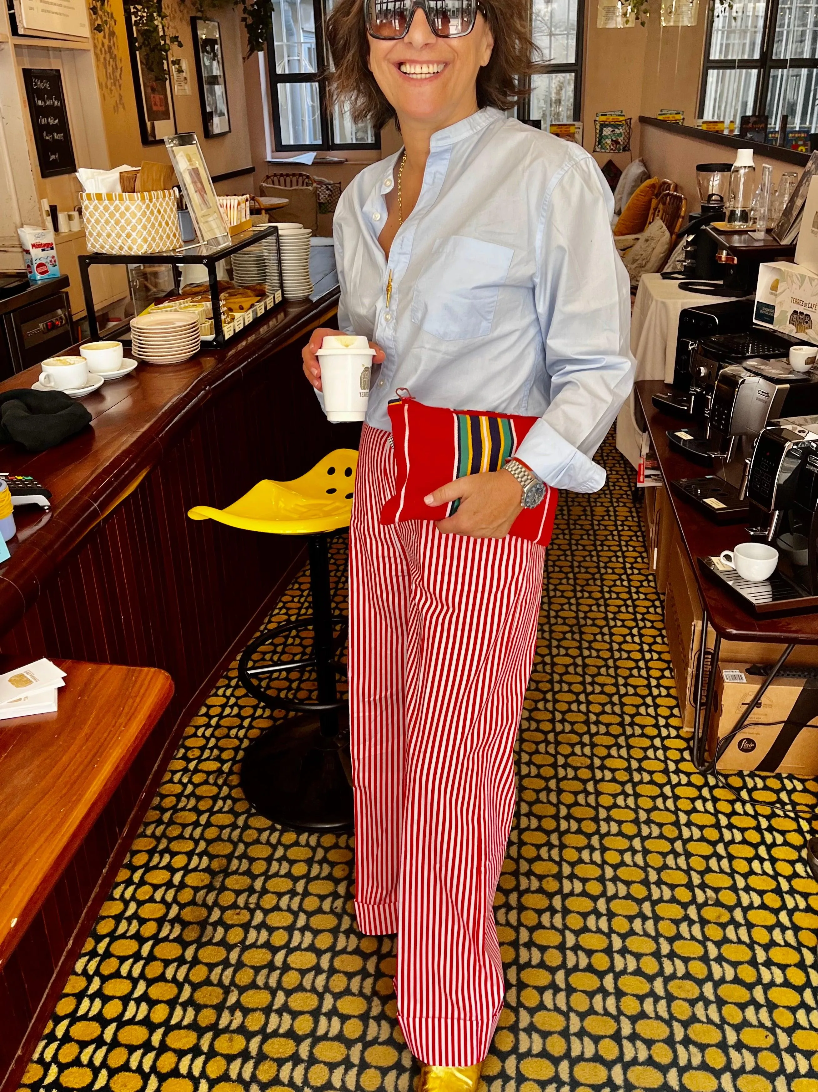 Soufflé turned up pants - red stripes