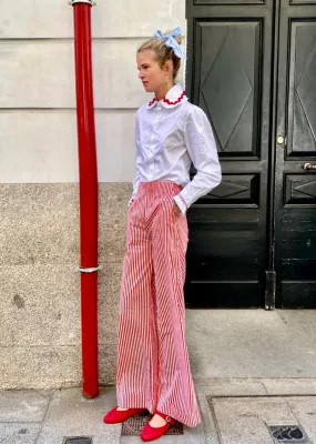 Soufflé turned up pants - red stripes