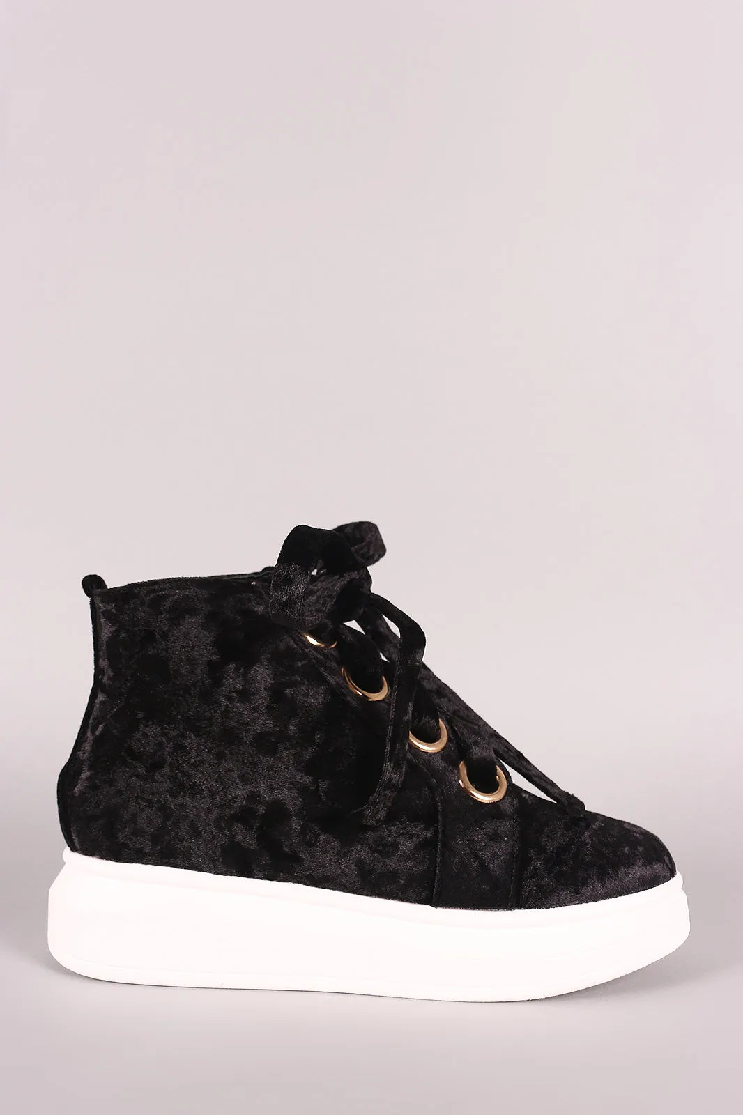 Velvet Grommet Lace Up High Top Flatform Sneaker