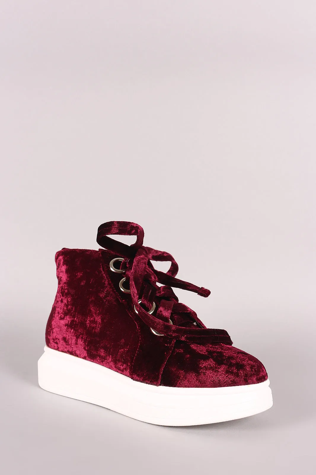 Velvet Grommet Lace Up High Top Flatform Sneaker