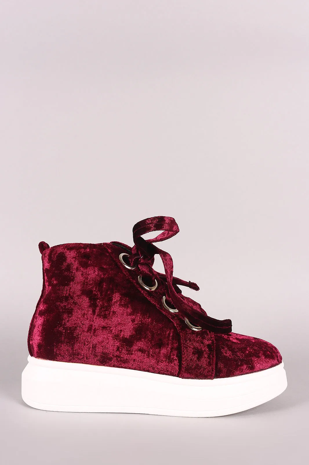 Velvet Grommet Lace Up High Top Flatform Sneaker