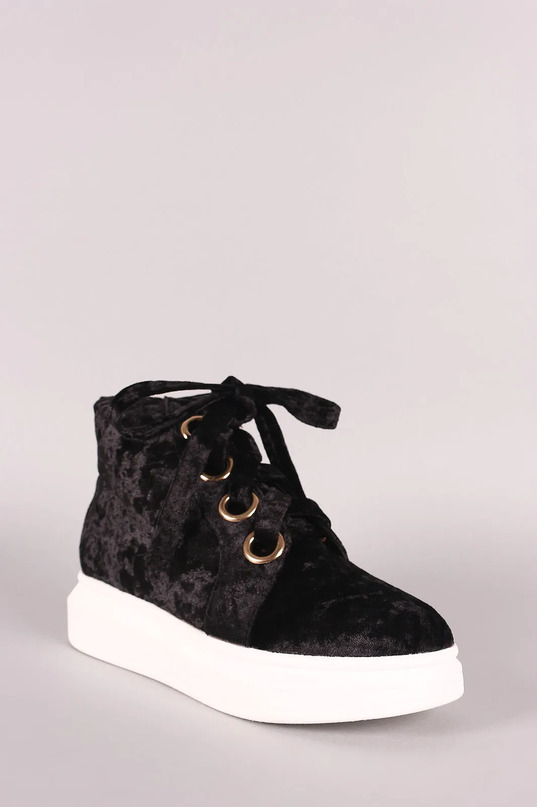 Velvet Grommet Lace Up High Top Flatform Sneaker