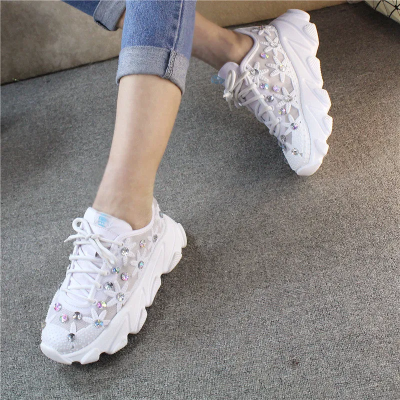 Women's Casual Platform Sneakers With Rhinestones