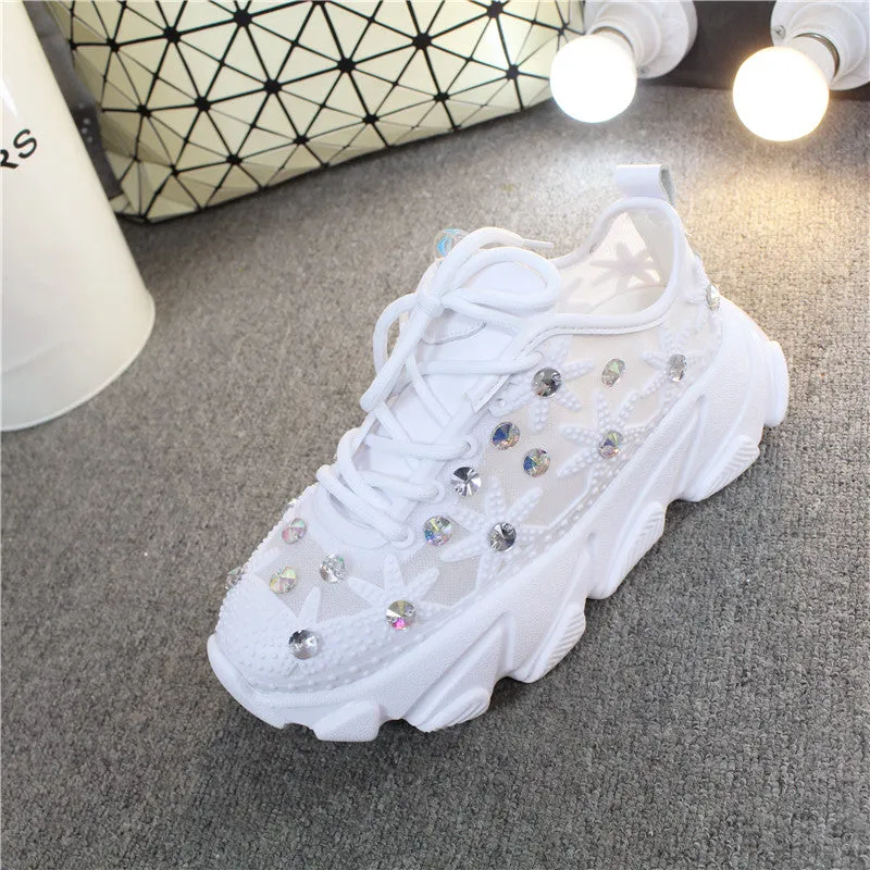 Women's Casual Platform Sneakers With Rhinestones