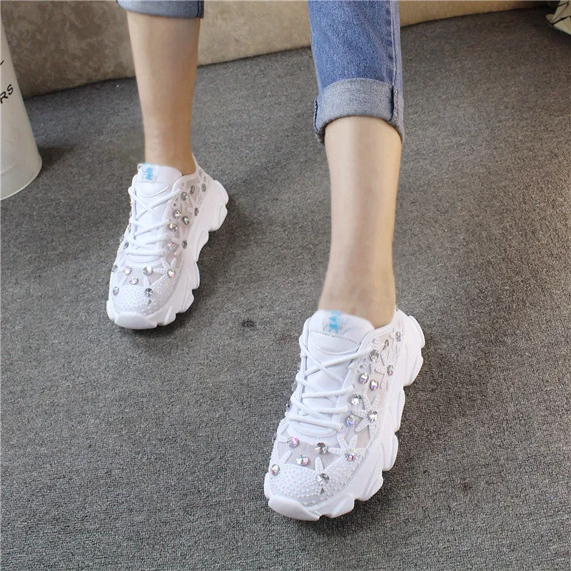 Women's Casual Platform Sneakers With Rhinestones