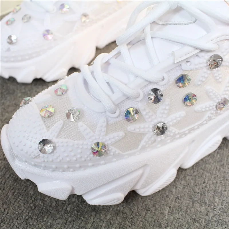 Women's Casual Platform Sneakers With Rhinestones