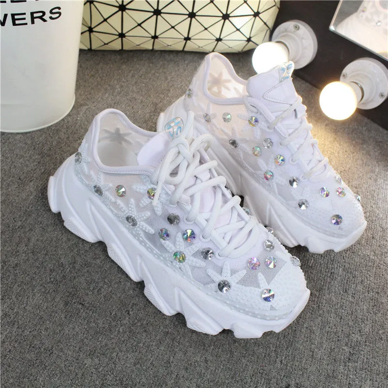 Women's Casual Platform Sneakers With Rhinestones