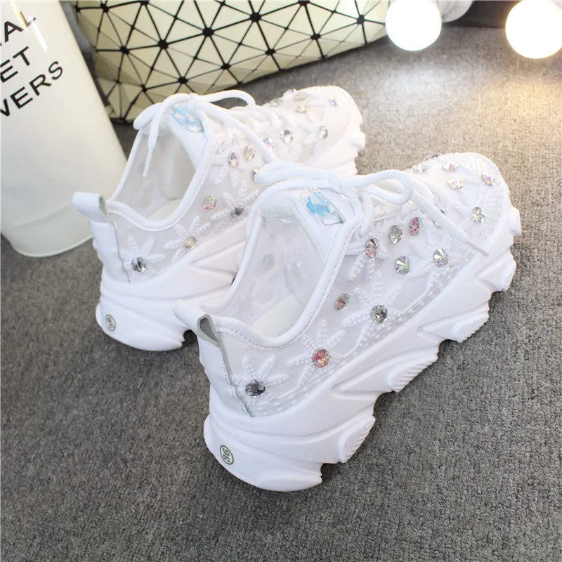 Women's Casual Platform Sneakers With Rhinestones