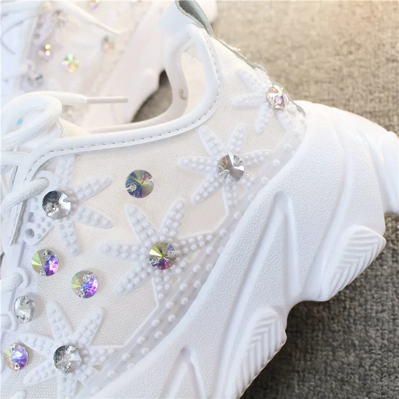 Women's Casual Platform Sneakers With Rhinestones