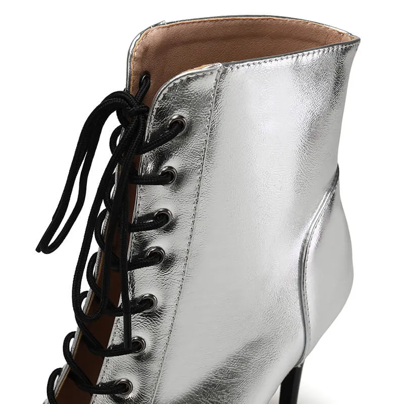 Women's Open Toe Silver Stiletto Heeled  Boots