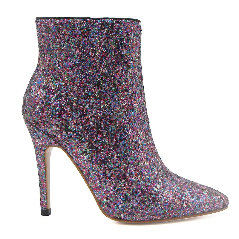 Women's Winter Sequined High-Heeled Ankle Boots