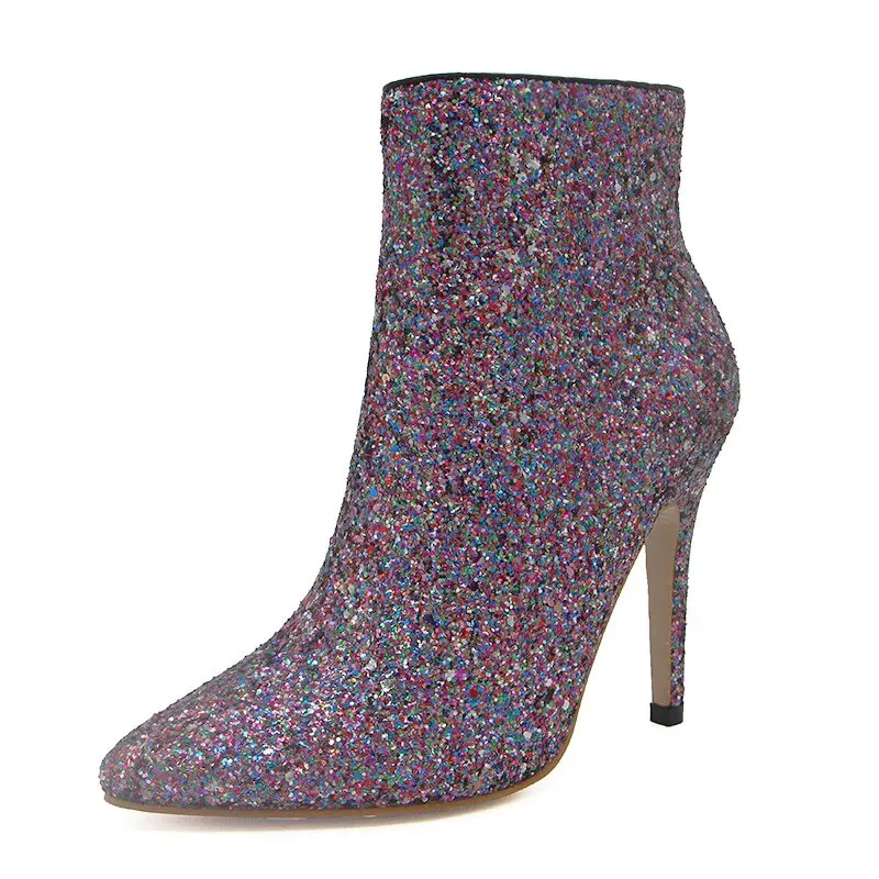 Women's Winter Sequined High-Heeled Ankle Boots