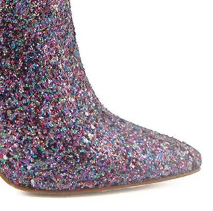 Women's Winter Sequined High-Heeled Ankle Boots