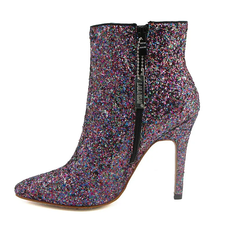 Women's Winter Sequined High-Heeled Ankle Boots