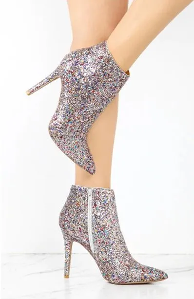 Women's Winter Sequined High-Heeled Ankle Boots