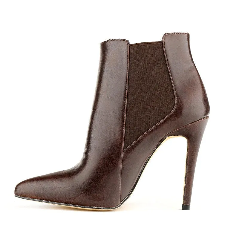 Women's Winter Thin PU Leather High-Heeled Ankle Chelsea Boots