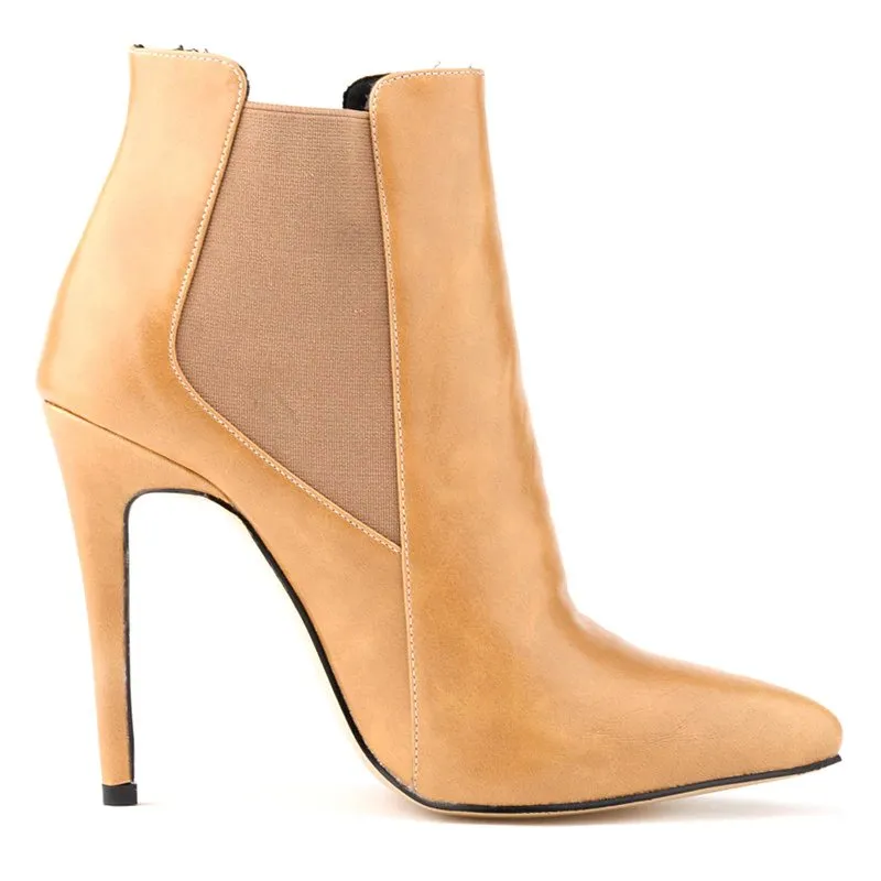 Women's Winter Thin PU Leather High-Heeled Ankle Chelsea Boots