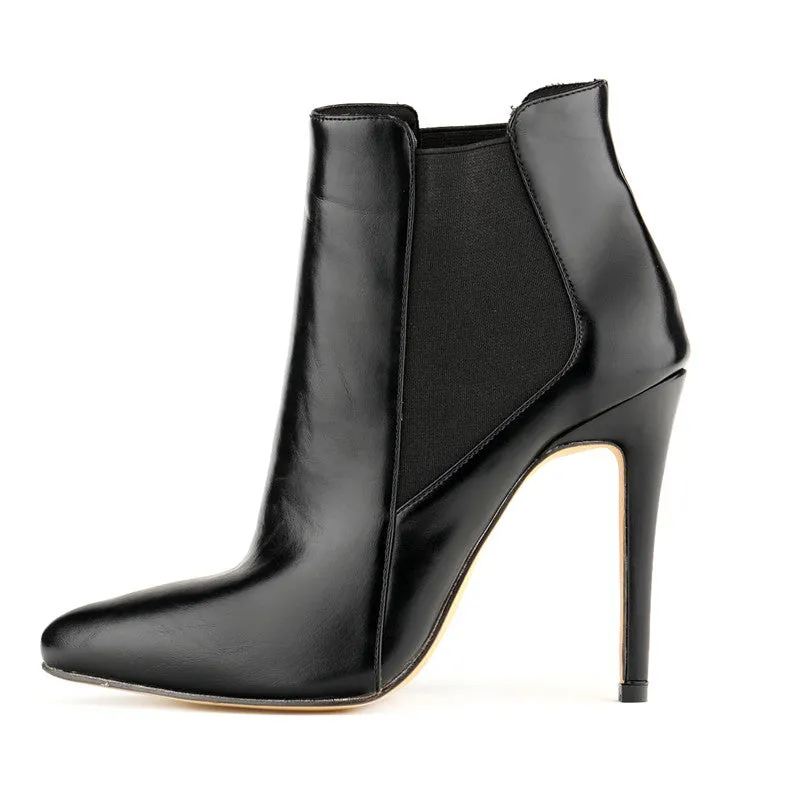 Women's Winter Thin PU Leather High-Heeled Ankle Chelsea Boots