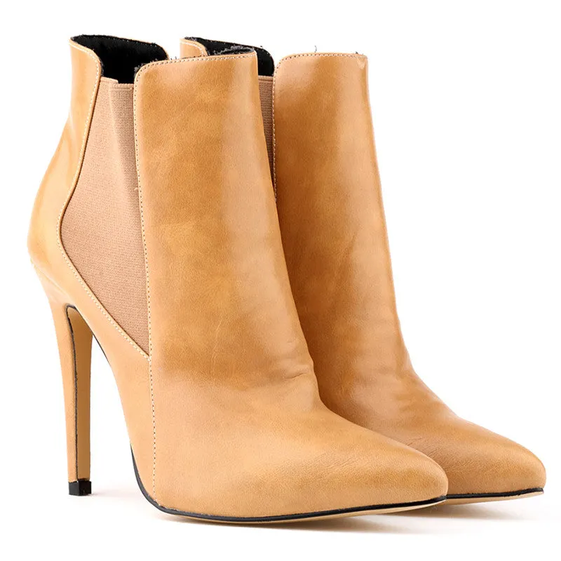 Women's Winter Thin PU Leather High-Heeled Ankle Chelsea Boots